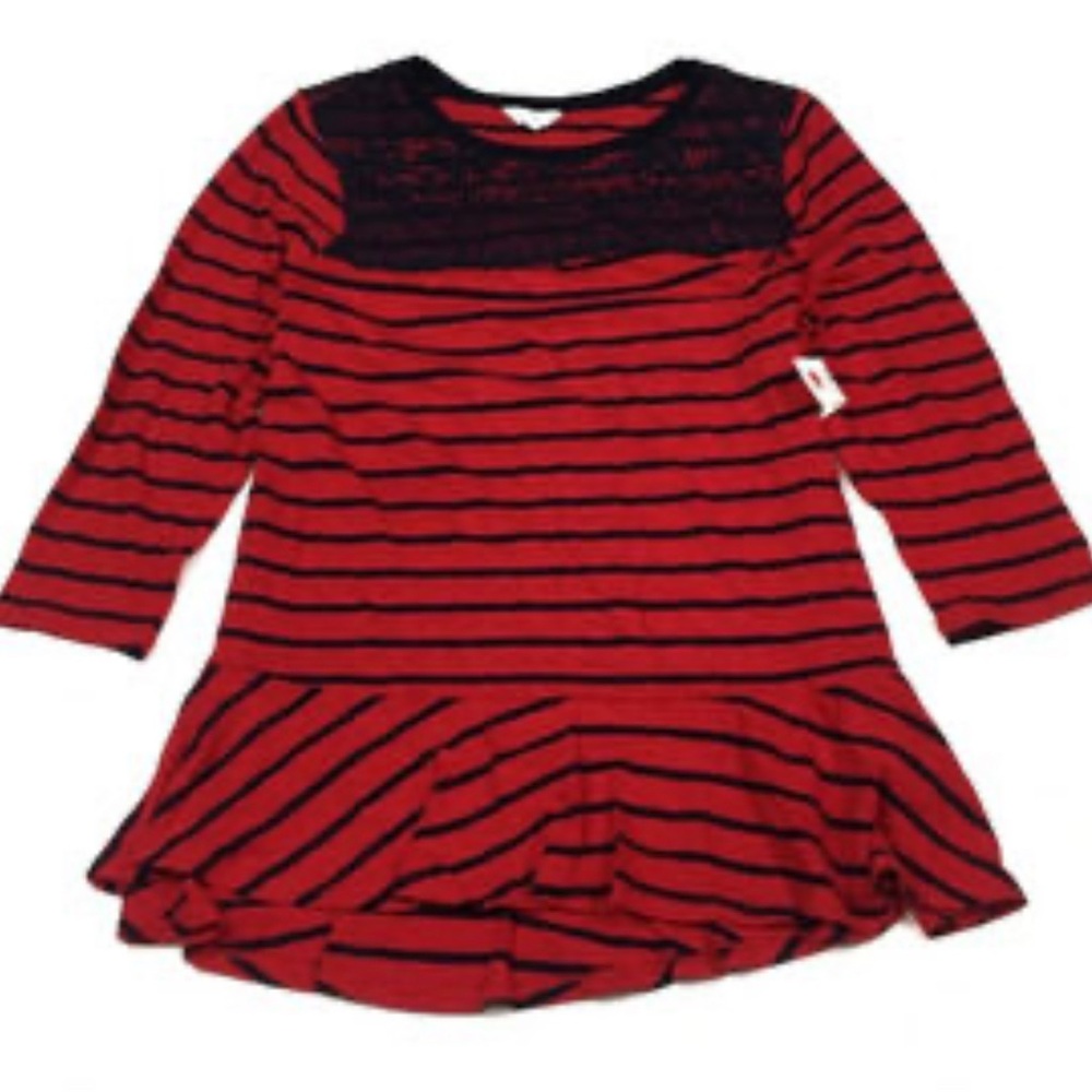 Crown & Ivy Red and Black Lace Accent Top